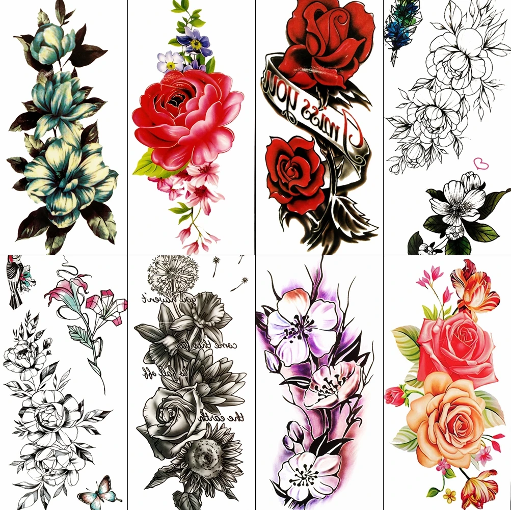 

3D DIY Large Red Rose Temporary Tattoo Stickers For Women Girls Body Art Daisy Lily Flower Waterproof Fake Tattoo Paste Decals