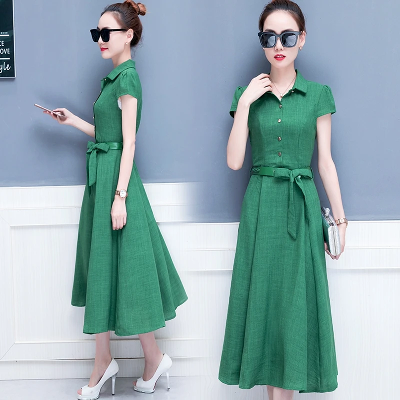 Летнее хлопковое льняное платье для женщин 2019 Новинка Большие размеры дамские