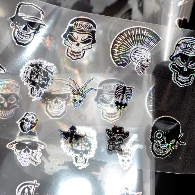 Ногтей Фольга лазерной 3D череп изображение черепа ногтей Наклейки надписи