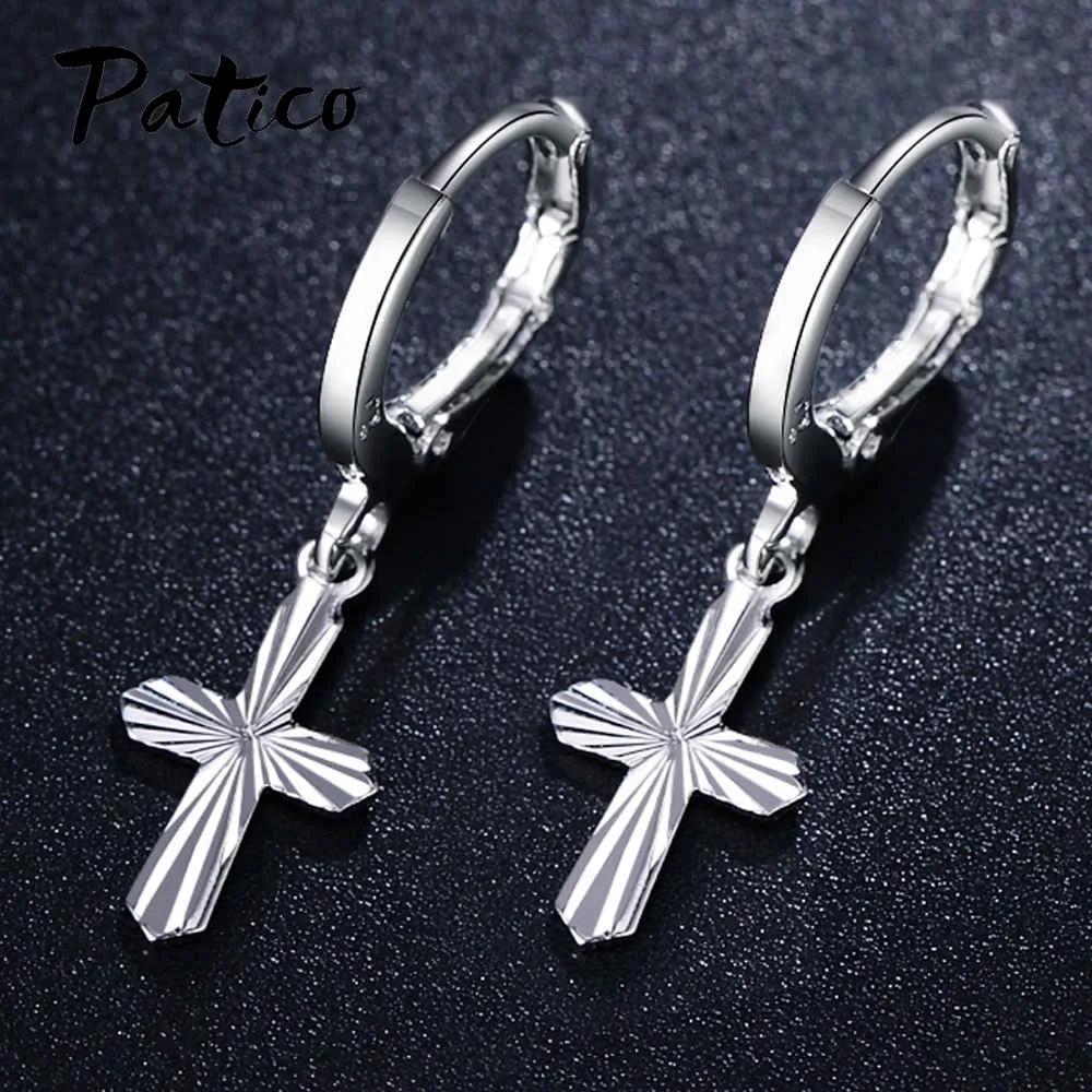 New Design 925 Sterling Silver Boucle Foreille Femme Charms Cross Drop Earrings For Women Engagement Dangle Jewelry | Украшения и