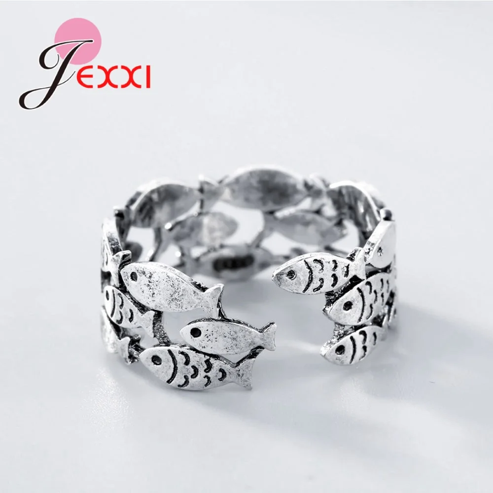 Promotion Top Sale Retro Rings 925 Sterling Silver Lovely Fish Design Jewelry Fashion Holiday Party Accessories Adjustable Size |