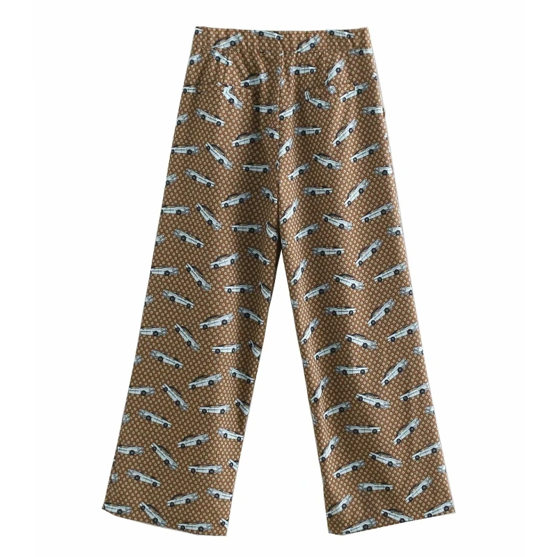 2019 Женские винтажные повседневные Прямые брюки с цветочным принтом в стиле ретро