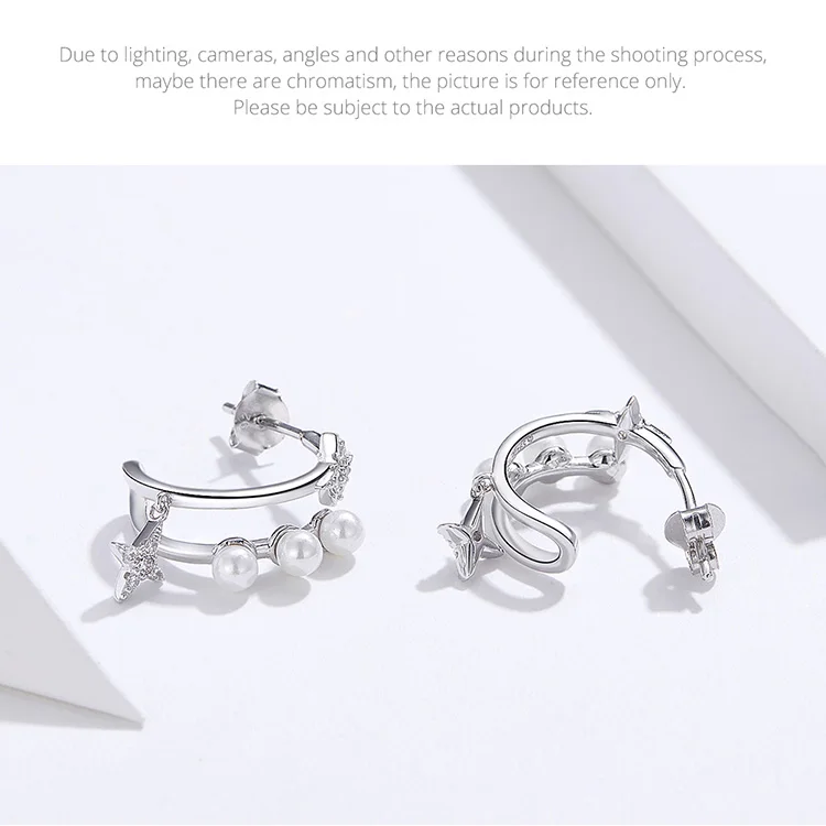 bamoer Dazzling Stars Dangle Earrings for Women 925 Sterling Silver High Quality Wedding Statement Jewelry Pear Earing BSE183