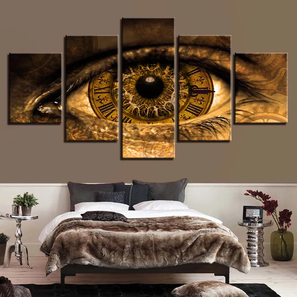 Embelish 5 Pieces HD Print Canvas Paintings Abstract Clock In The Eyes Home Decor Modular Pictures For Living Room Wall Posters | Дом и сад