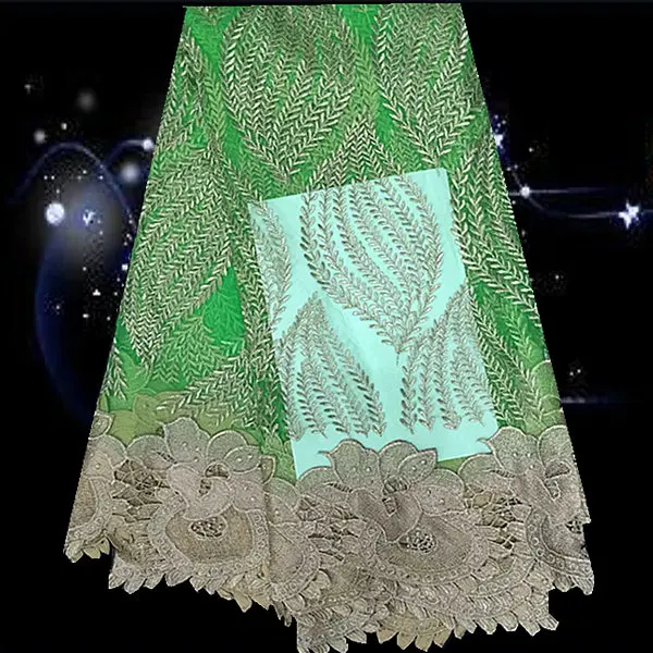 5Yards/pc Fashionable green french net lace with gold embroidery african mesh fabric for dress LE1-1 | Дом и сад