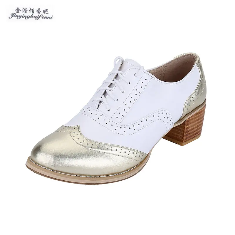 Оксфорды из толстой кожи со шнуровкой женские туфли-лодочки на толстом каблуке