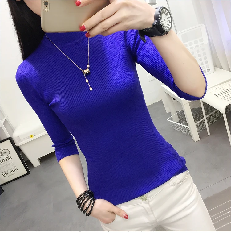 Женский свитер с высоким эластичным воротником 2018 осенне-зимний коротким