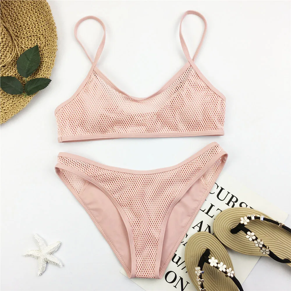Пикантные сетчатые Одноцветный купальный костюм бикини Для женщин белый