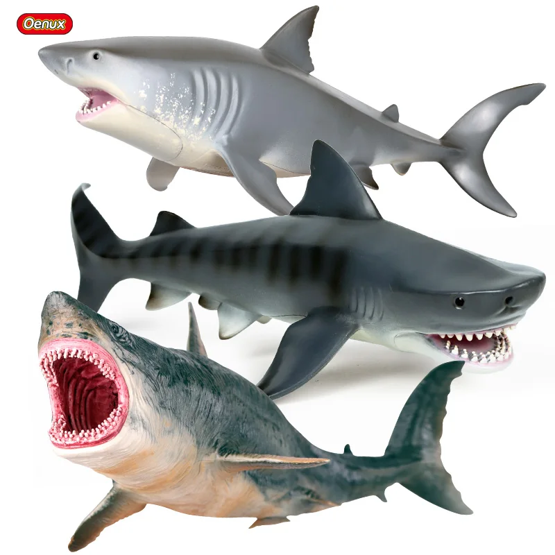 Оригинальные фигурки Oenux Megalodon Shark Sea Life морские животные пвх доисторические