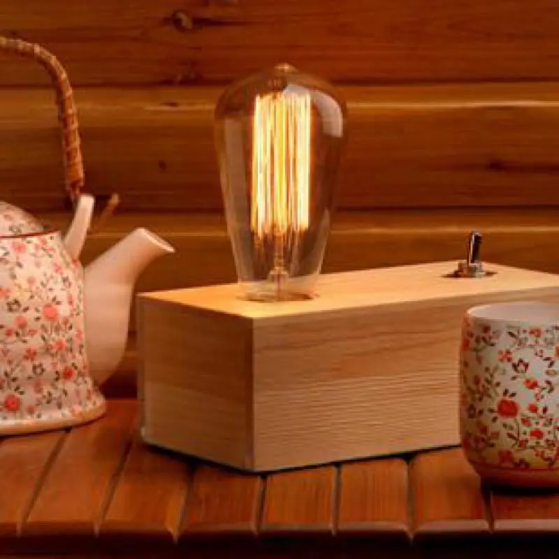 E27 деревянный цоколь Настольный светильник Промышленный винтажный Эдисон