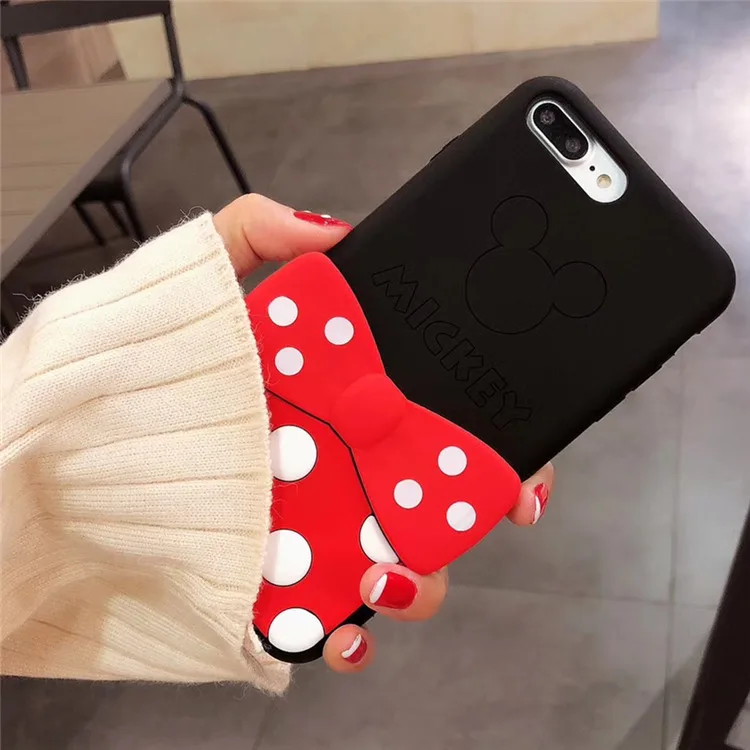 case For iPhone 11 pro X 8 7 6 6s plus Cartoon 3D Lovely bow tie Wave full cover soft Silicon stand cases XS MAX XR |