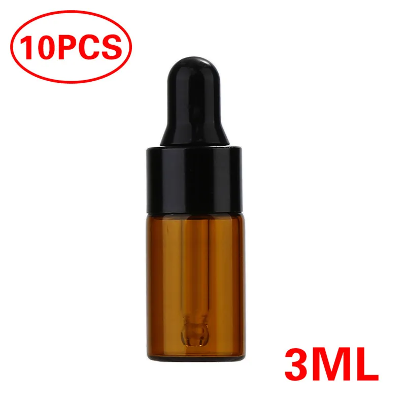 06 3ml 10 шт., 1 мл/2 мл/3 мл, пустое прозрачное Янтарное стекло, бутылка-капельница с пипеткой, многоразовые эфирные масла, бутылка для путешествий, контейнер для макияжа - Цвет: 06 3ml