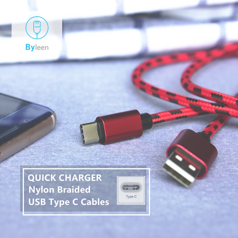 Зарядный кабель BYLEEN Type-C USB 3 1 для huawei honor 10 P10 P20 Nova 3e Samsung Galaxy S8 S9 plus A3 A5 A7 2017 Nexus 6P 5X |