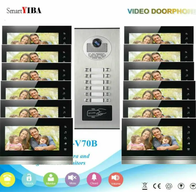 SmartYIBA 7 дюймов от 2 до 12 единиц здания домашней безопасности домофон системы квартира бытовой ЖК-дисплей визуальный домофон+ RFID камера - Цвет: V70K5301V12