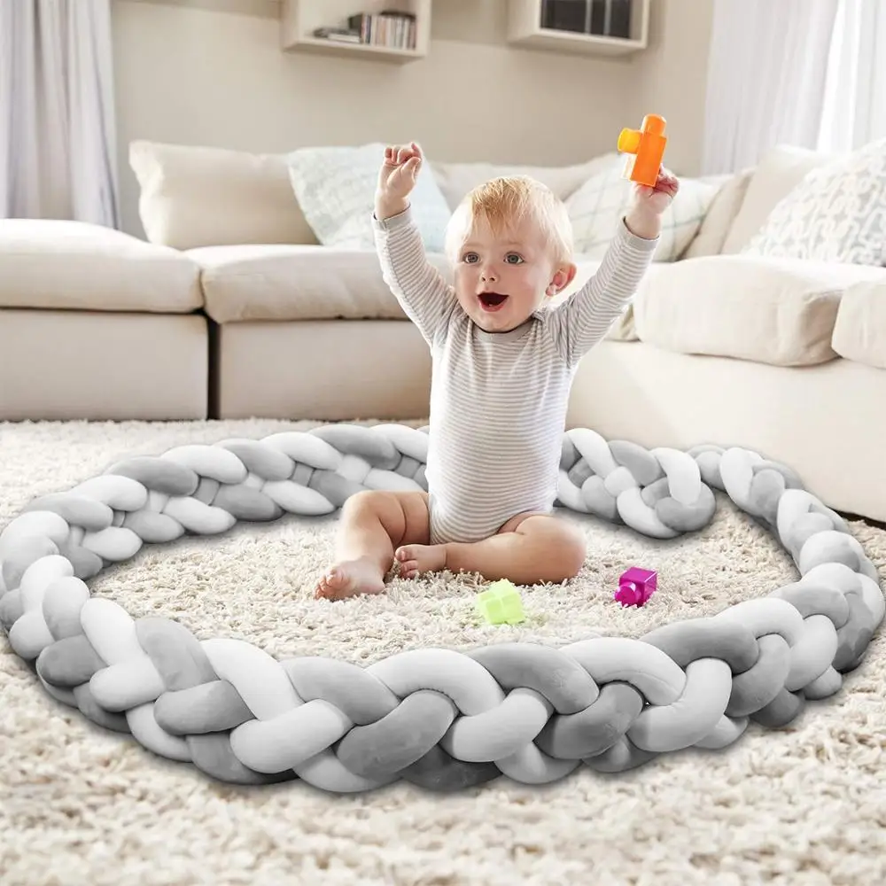 White and gray4ropes Длина 300 см, детская кроватка, бампер, завязанная узлом, заплетенная плюшевая детская колыбель, Декор, подарок для новорожденных, подушка, детская кровать, спальный бампер - Цвет: White and gray4ropes