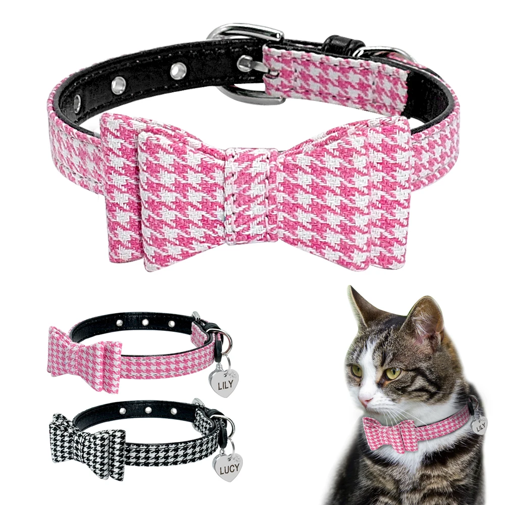 Ошейник для кошек и щенков с гравировкой маленьких чихуахуа бантом на