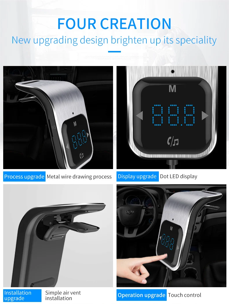 CDEN Car MP3 Player Bluetooth Receiver Handsfree Phone Car FM Transmitter USB Charger TF Card Music Player Touch Button