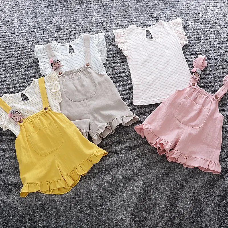 Летние Новорожденных Девочек Одежда футболка + Шорты/Брюки Набор Детей детская