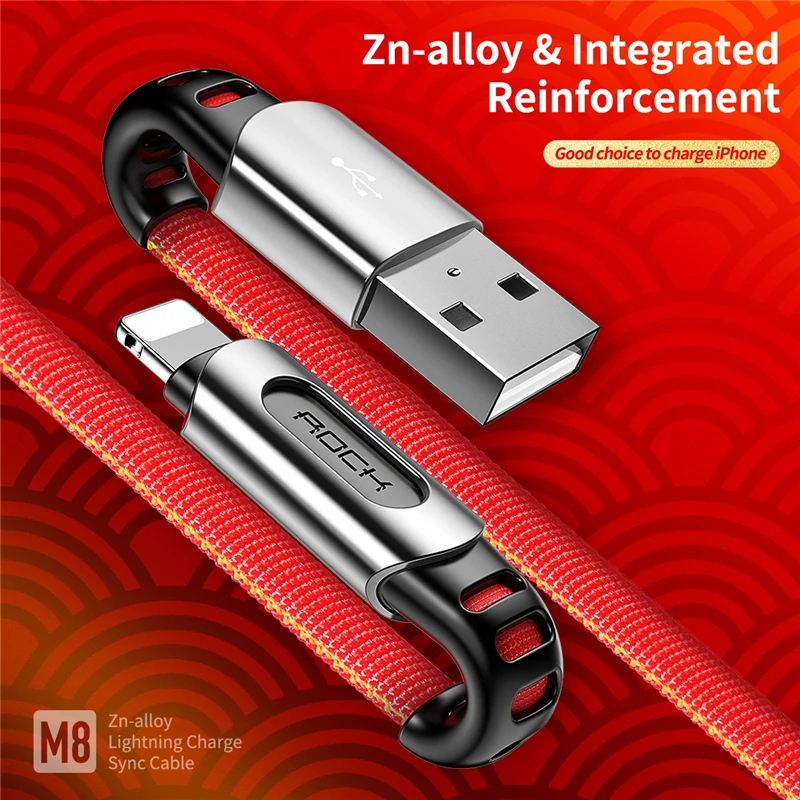 USB кабель для передачи данных из цинкового сплава ROCK iPhone X XS Max XR 8 7 6 6S 5 5S iPad 1 м