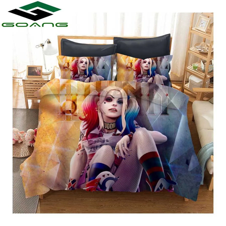 Красный GOANG Комплект постельного белья с 3d цифровой печатью Harley Quinn, простыня, пододеяльник, подушка, 3 шт., набор постельного белья queen, украшение для комнаты, подарок - Цвет: Красный