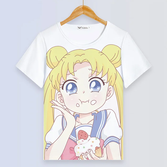 Сейлор Мун Сексуальная Женская белая футболка Kawaii Луна кошка живопись Femme Футболка мультфильм короткий рукав летние топы Harajuku одежда - Цвет: 5