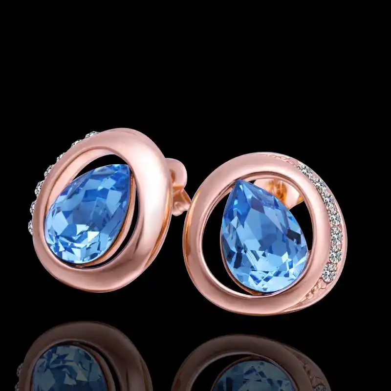 Free shipping 18K GP gold plated jewelry earring nickel free tin alloy rhinestone crystal rose golden stud earrings SMTPE279 | Украшения и