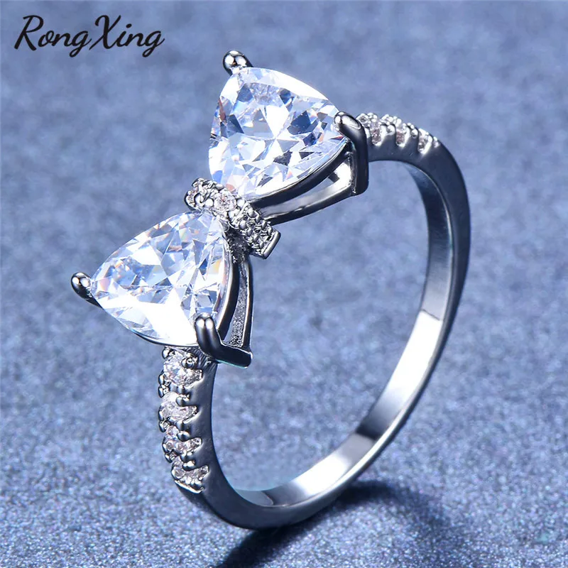 RongXing милые белые циркониевые кольца с бабочкой AAA для женщин серебряного цвета