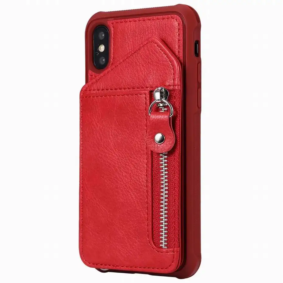 Red Роскошный кожаный чехол-кошелек на молнии с откидной крышкой для IPhone X XS MAX XR 8 7 6 6s Plus 5 5S SE Cards Cash Pocket, Кожаные чехлы-книжки Fundas - Цвет: Red