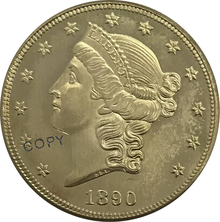 S 1890 США 20 долларов свободы голова двойной Орел с девизом Золотая монета латунная