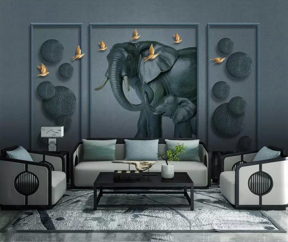 Новый китайский стиль фоновая стена с 3D рельефом для матери и ребенка слон птица