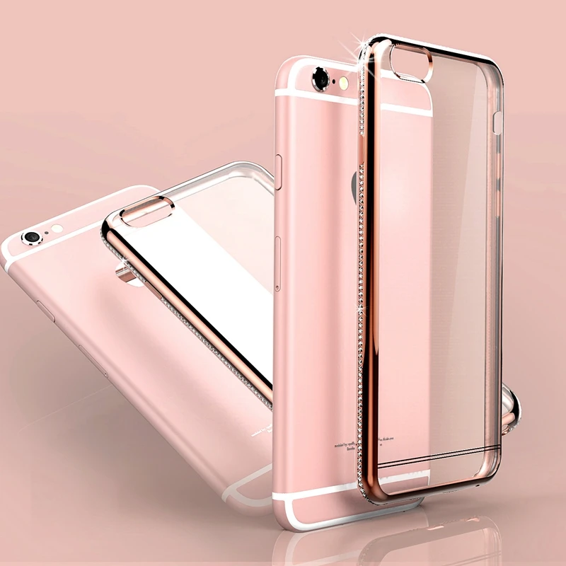 Роскошный сверкающий чехол с кристаллами Рамка + прозрачный TPU для iPhone 6 S Plus