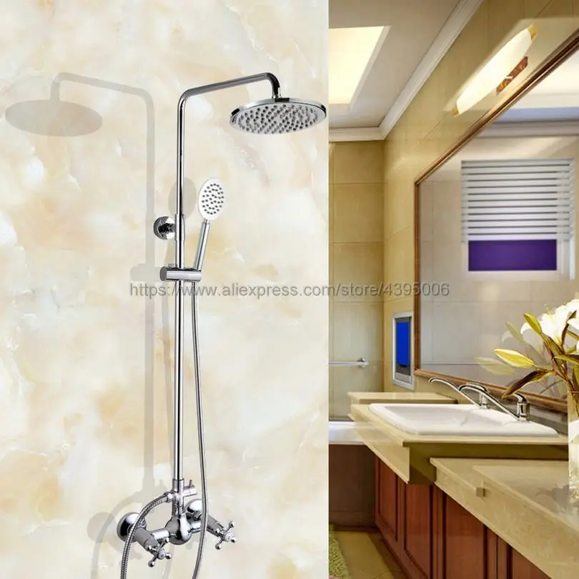 

Modern Chrome Bathroom Shower Faucet Bath Faucet Mixer Tap With Hand Shower Head Set Wall Mounted Bcy307