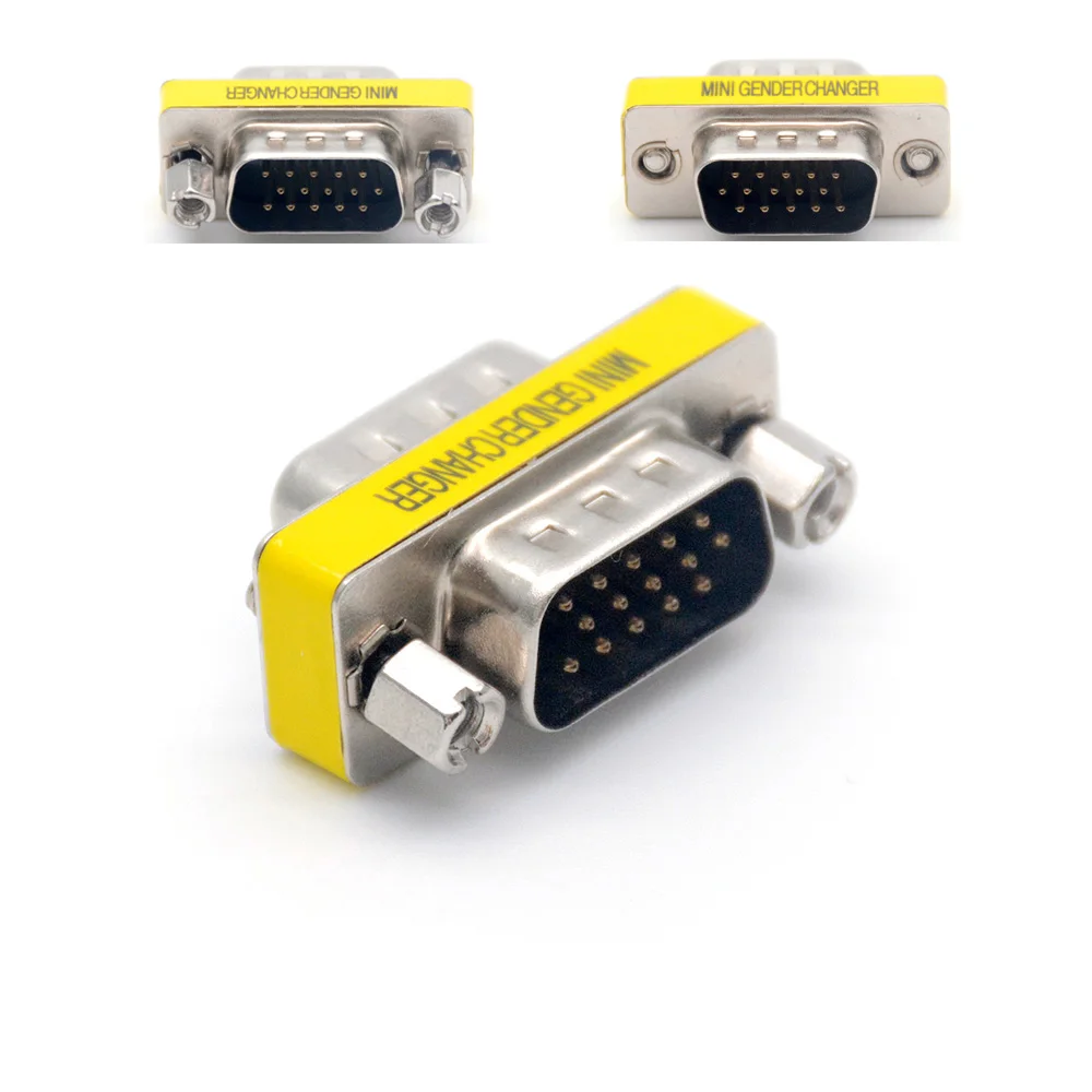 Computer Accessories 15 Pin HD15 D-Sub DB15 VGA Male to Male Gender Changer Converter Adapter