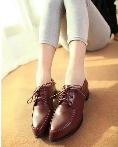 2014 New Fashion&ampCausal Women's thick soles Flat British style retro Pointed Toe PU Leather shoes size 35-39 free shipping | Обувь