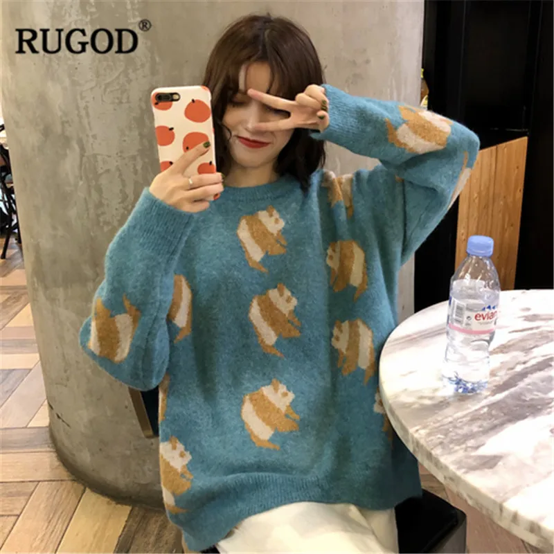 RUGOD 2019 Autumn Winter Fashion Panda Women O-neck Long Sleeve Sweater Ladies Cartoon Prints Pullovers sweter damski | Женская одежда