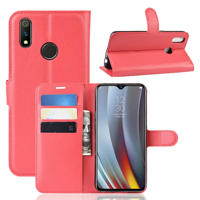 Роскошный кожаный чехол книжка для Realme 3 Pro RMX1851 бумажник с подставкой телефона