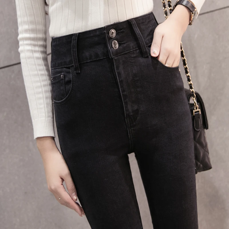 2018 плюс размер джинсы женские черные Высокая талия деним эластичные брюки с