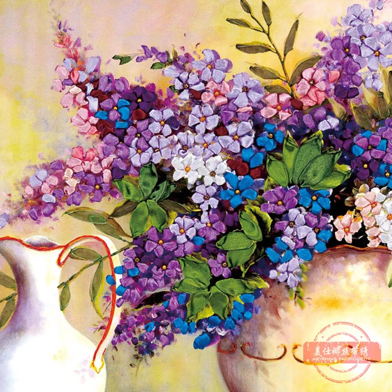 Ленточная живопись легкая вышивка с цветочным принтом HD печати Рукоделие