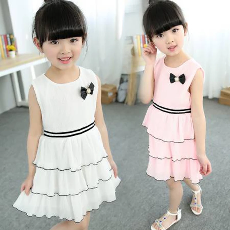 2016 High Grade Chiffon Fashion Elegant Children Ruched Dress Children's Pure Color Dancewear Performance Girls | Детская одежда и