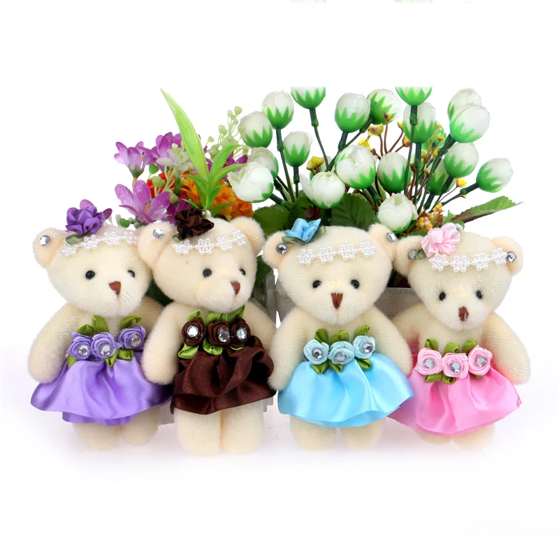 

50PCS/LOT Christmas Home Wedding Decoration Bear Small Plush Toys Baby Chain Key Pendant Flower Bouquets Bear