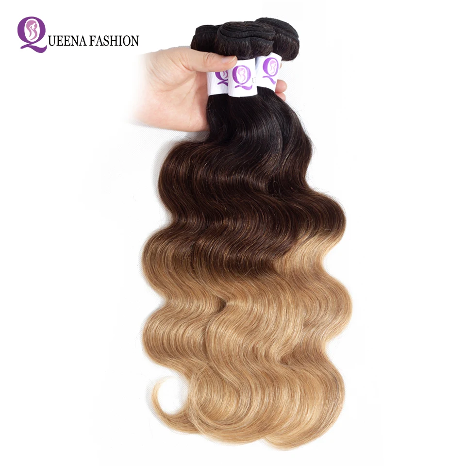 Queena 1B/4/30 1B/4/27 3 тон Ombre Волны Человеческого Тела Пучки Волос с застежка Реми