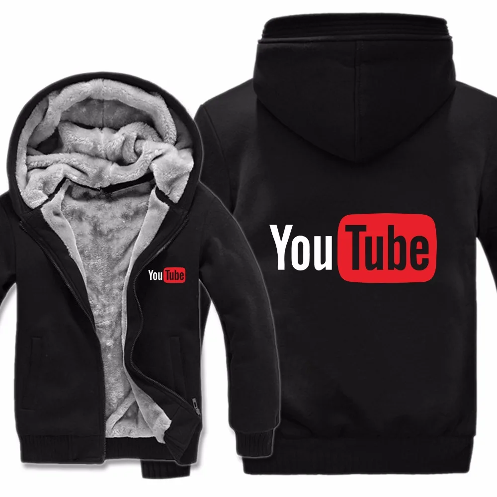 Зимние теплые толстовки с логотипом Youtube из плотного флиса, новая Толстовка с принтом «You Tube», Теплая мужская толстовка с подкладкой