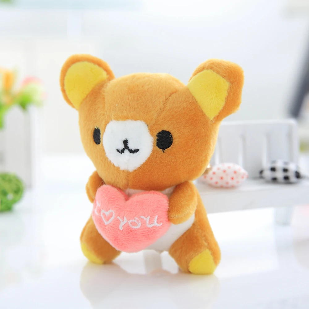10cmpink heart brown Милый плюшевый мишка Rilakkuma, расслабляющий медведь, плюшевая игрушка, плюшевый мишка, подушка, подарок для девочки, рождественский подарок - Цвет: 10cmpink heart brown
