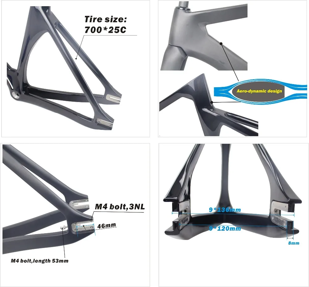 Рама для велосипеда Miracle Bikes 2021 Carbon Track bike рама с фиксированной передачей матовая