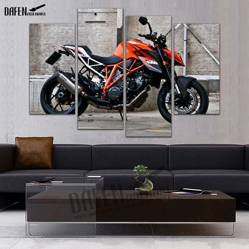 4 панели HD холст живопись Super Duke Спорт Мотоцикл для гостиной домашний Декор стены