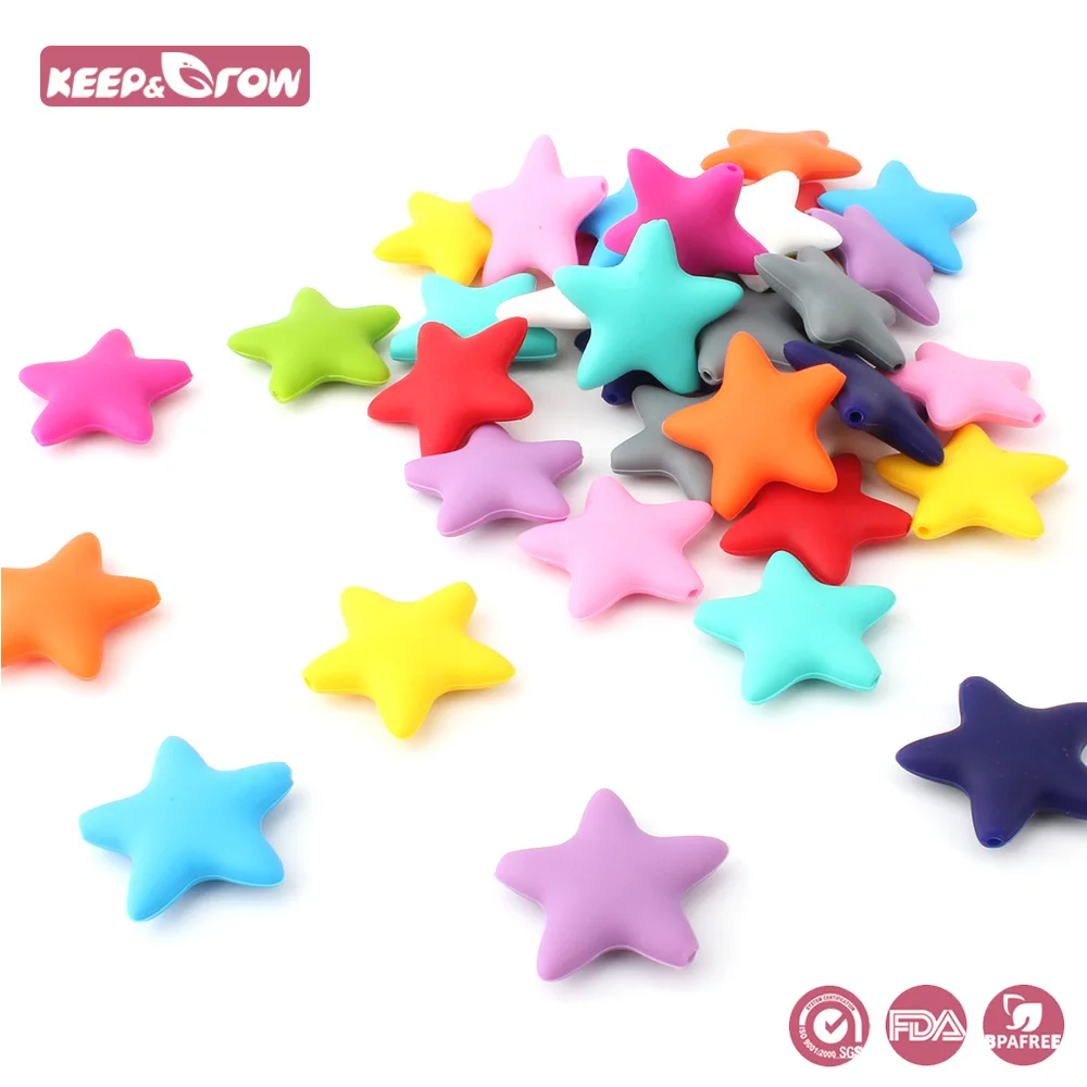 Keep&Grow 500Pcs Star Shaped Silicone Beads BPA Free Baby Teethers Chewable Baby Teething Toys For Baby Pacifier Chain Making
