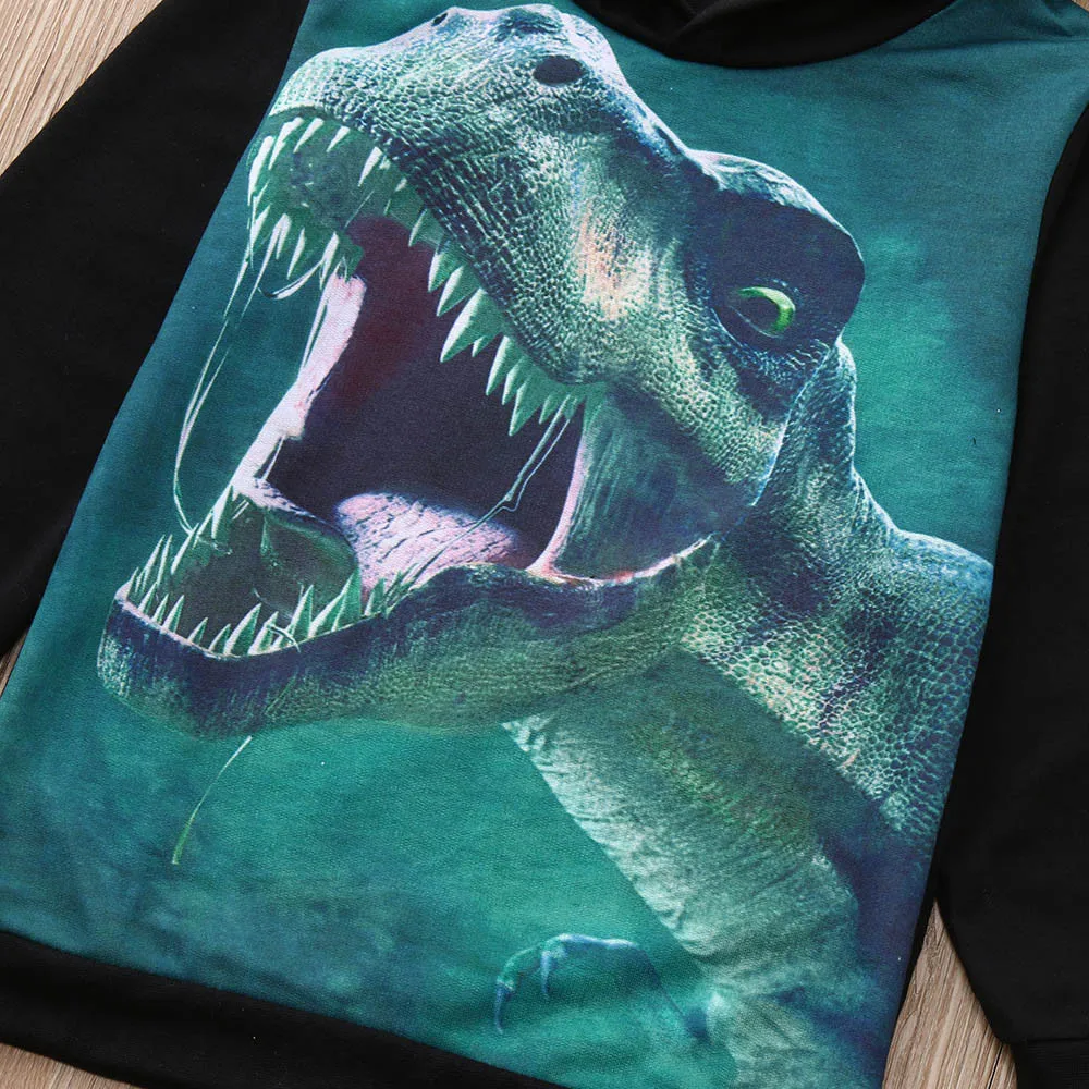 Children Boys Girls Long Sleeves Cartoon Dinosaur Printed Hooded Sweater Clothes boys clothes summer 0307 | Детская одежда и обувь