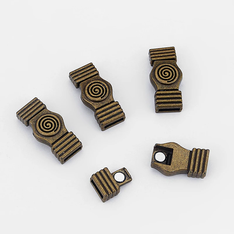 

5 Sets Antique Bronze 10x2mm Hole Spiral Magnetic Clasp For 10mm Flat Leather Or Multi Strand 2mm Round Leather Cords
