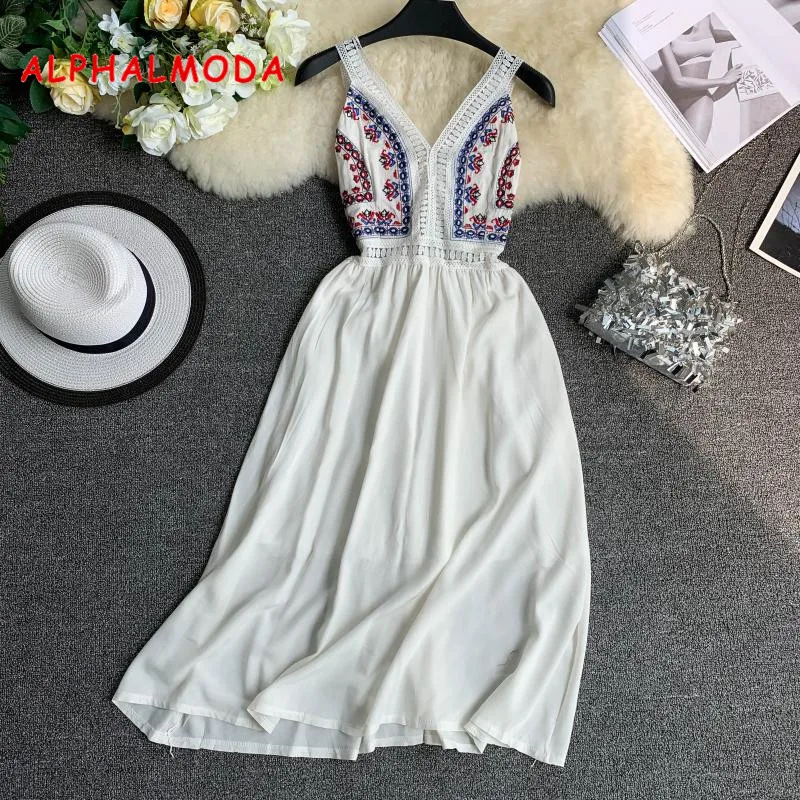Женский этнический сарафан ALPHALMODA пляжный Повседневный Сарафан до середины икры