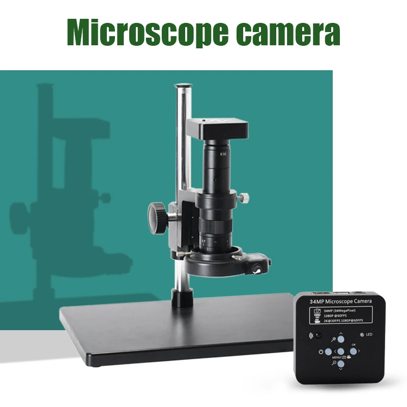 

Full Set 34MP 2K Industrial Soldering Microscope Camera HDMI USB Outputs 180X C-mount Lens 144 LED Light Big Boom for PCB Repa